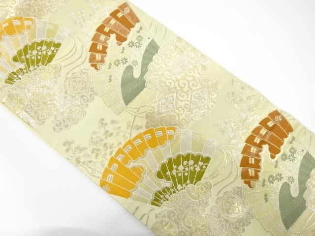 JAPANESE KIMONO / ANTIQUE FUKURO OBI / WOVEN FAN & CLOUD